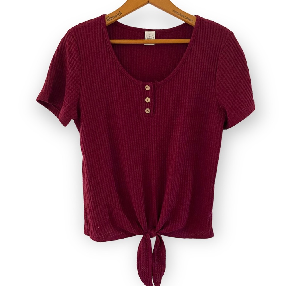 Paper Crane tie front ribbed tee. Size L